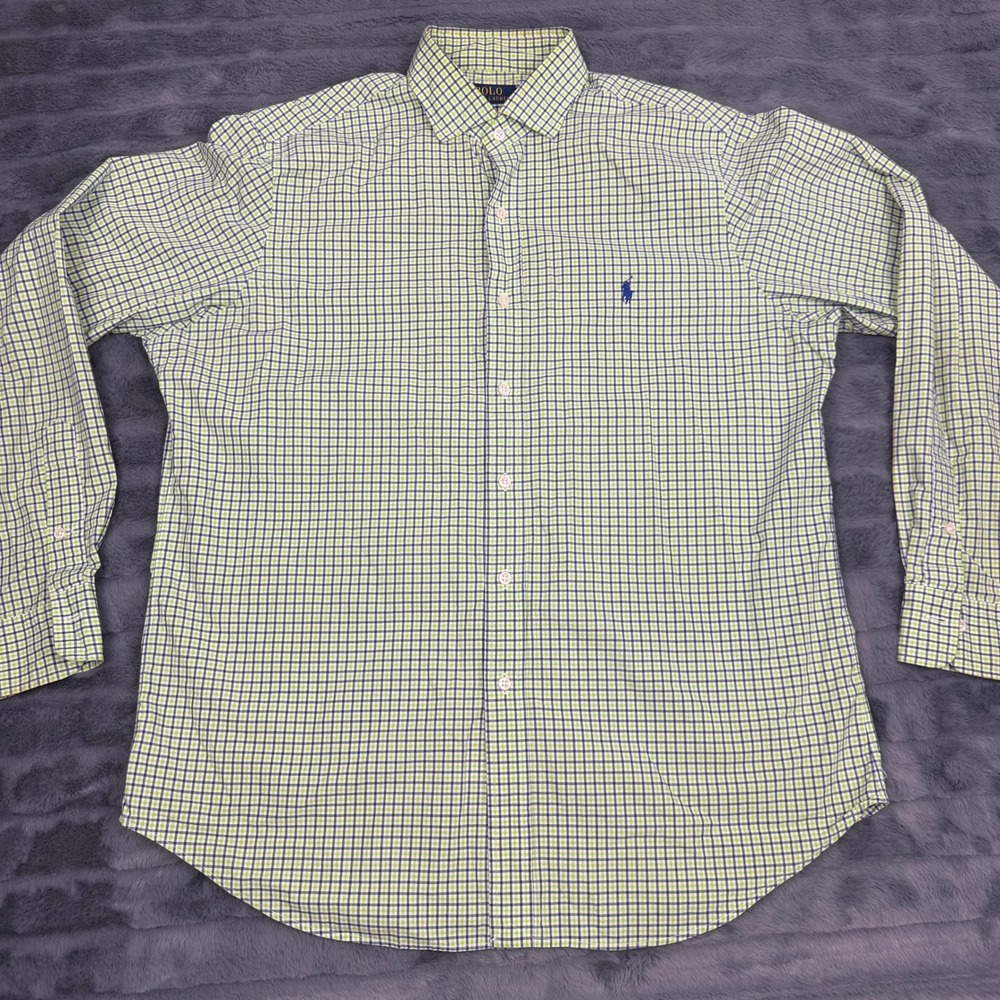 Polo Ralph Lauren Mens Large Green Blue Gingham Check Cotton Button Down Shirt